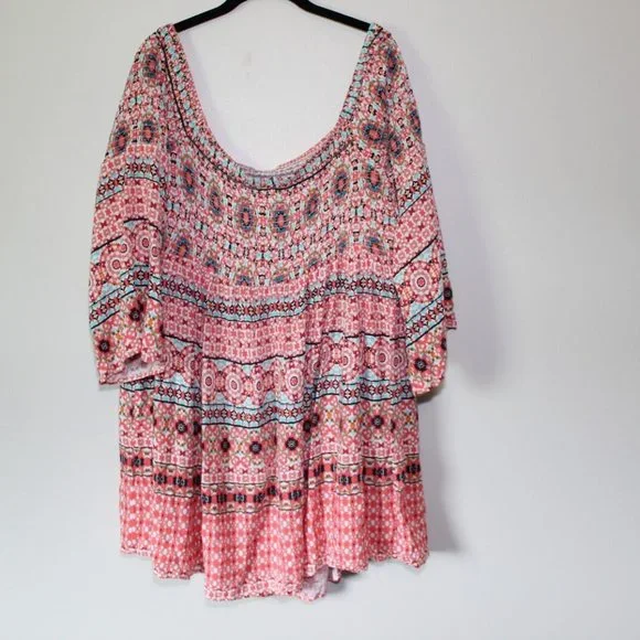 Torrid Mosaic Smocked Bell Sleeve Dress Boho Off Shoulder Plus Size 4 4X H13242 - Picture 7 of 11